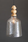 CLEAR PEBBLED GLASS PENDANT LIGHT WITH  WOODEN FINIAL