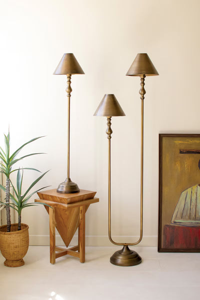 ANTIQUE GOLD DOUBLE FLOOR LAMP WITH METAL SHADES