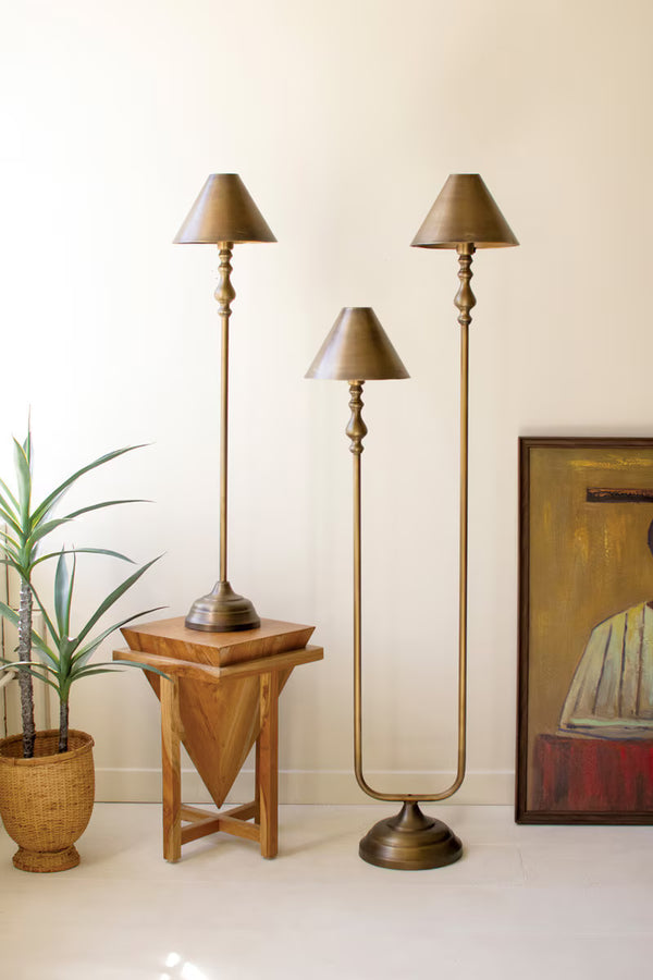 ANTIQUE GOLD DOUBLE FLOOR LAMP WITH METAL SHADES