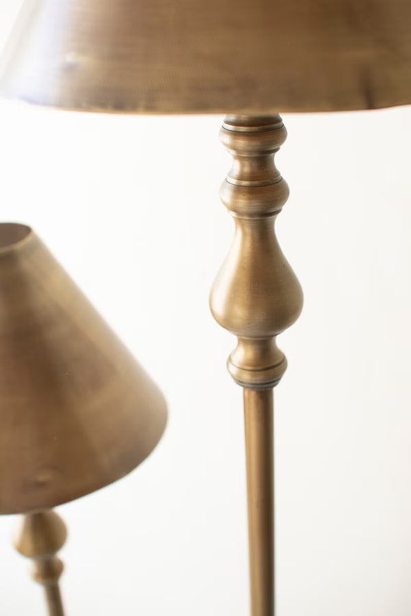 ANTIQUE GOLD DOUBLE FLOOR LAMP WITH METAL SHADES