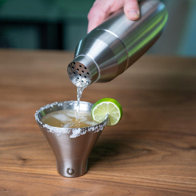 Stainless Steel Cocktail Shaker and Martini Glass Set, Steel