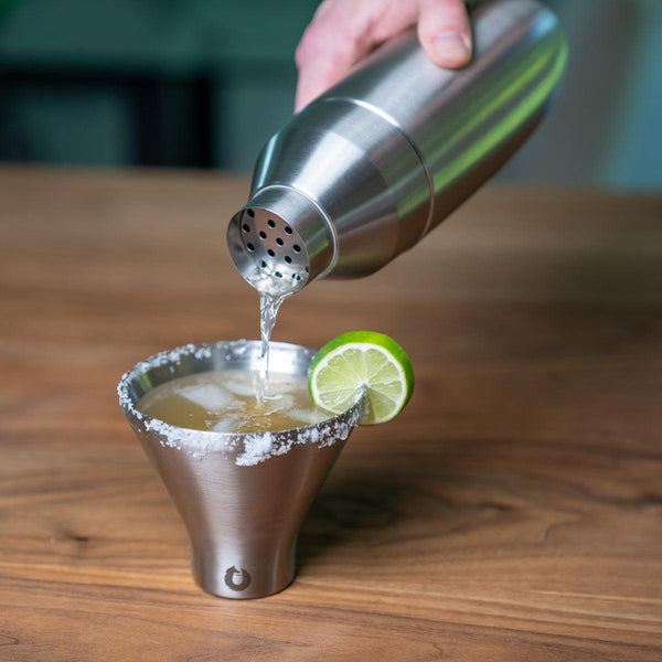 Stainless Steel Cocktail Shaker and Martini Glass Set, Steel