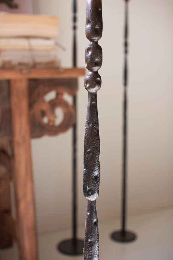 SET OF 3 TALL FORGED-IRON TAPER CANDLE HOLDERS - ANT BRASS