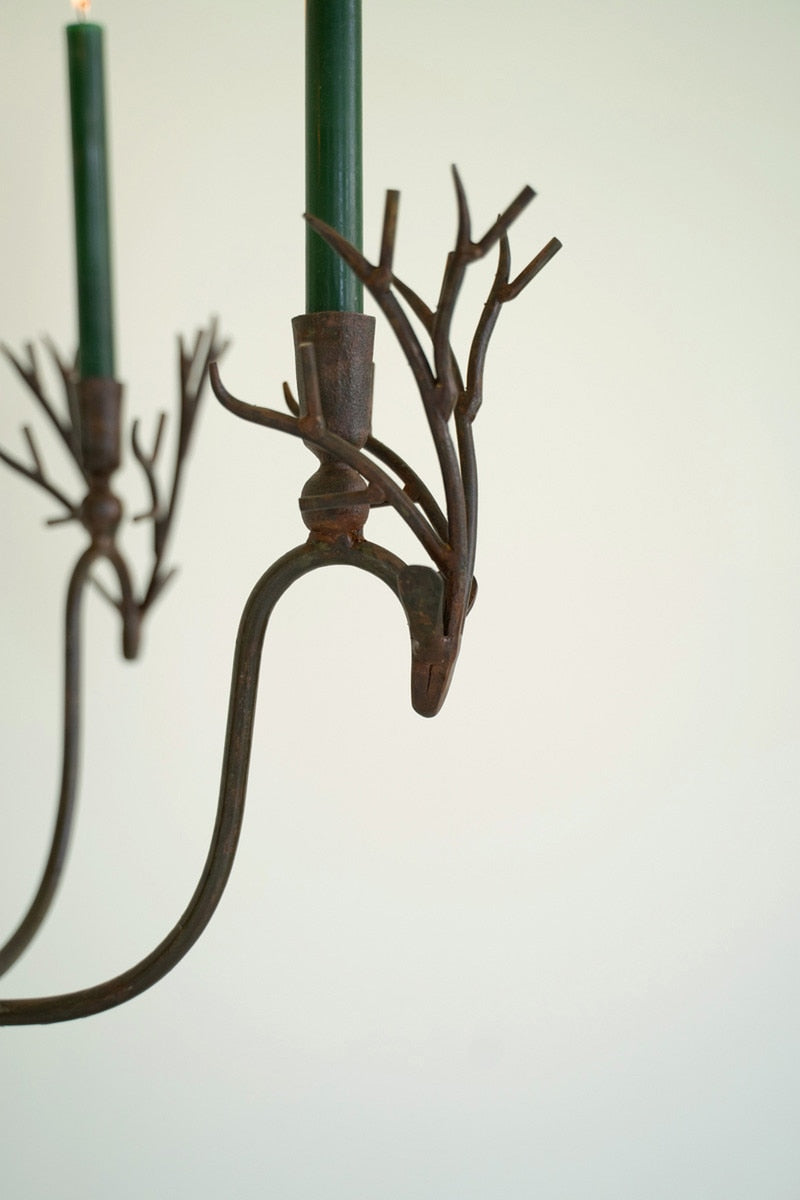 Forged Rustic Iron Deer Candelabra Kalalou