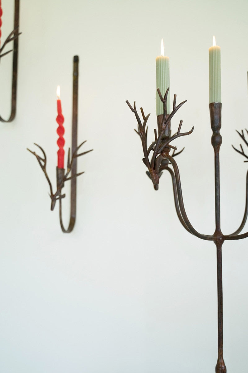 Forged Rustic Iron Deer Candelabra Kalalou
