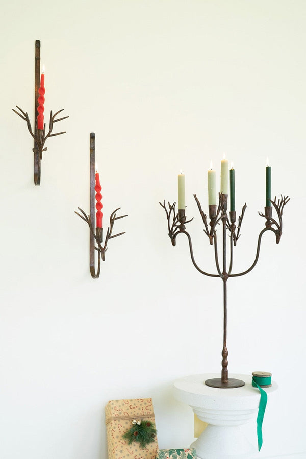 Forged Rustic Iron Deer Candelabra Kalalou