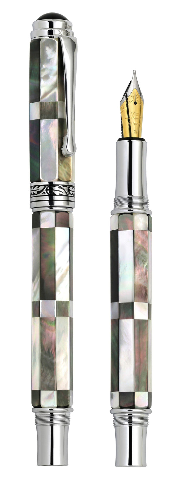 Xezo Maestro® Vintage Collection Fountain Pen (Medium Nib) - Black and White Mother of Pearl