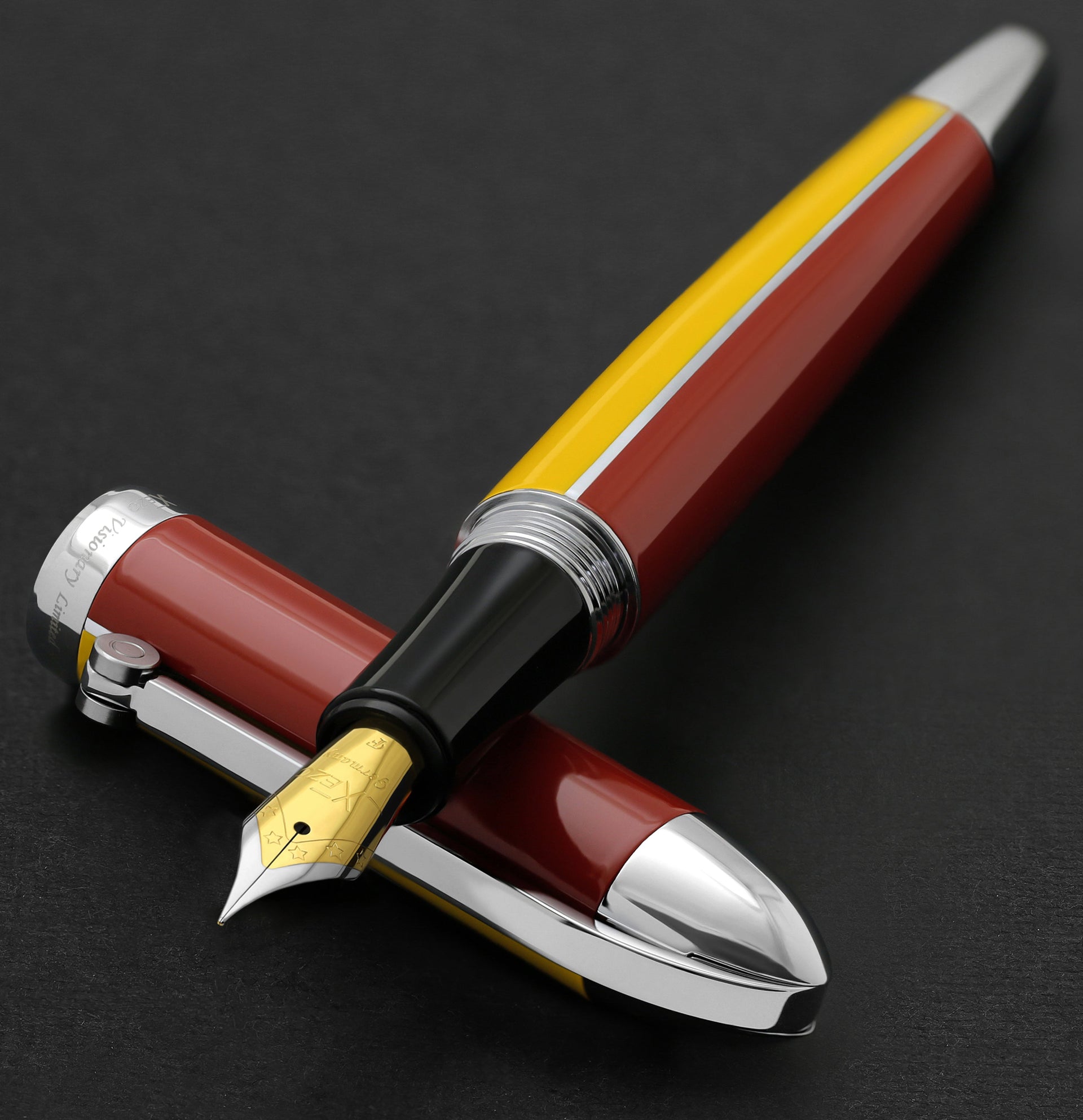 Visionary® Brass & Aluminum Enameled Fountain Pen (Fine Nib) - Aspen Gold / Red