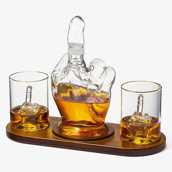 The Wine Savant Middle Finger Decanter Novelty Whiskey & Wine Decanter Set, Mahogany Wood, Funny Gift for that Someone You Love! Middle Finger Gift For Adults, Flip Off Gift, Funny Gifts, Gag Gift