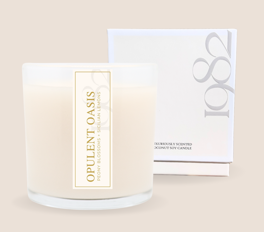 Opulent Oasis (14 oz Double Wick) - Notes: Atlas Cedarwood, Sicilian Lemons & Peony Blossoms 1982 Candle Co.™
