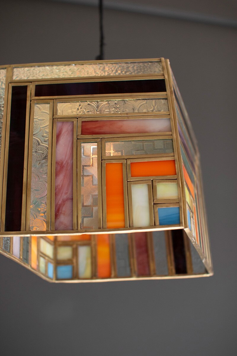 Square Stained Glass Pendant Lamp