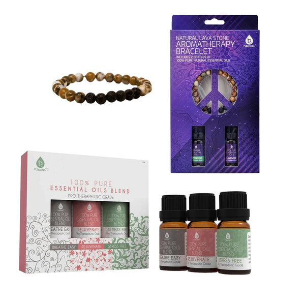 Pursonic Aromatherapy Bliss Bundle: Lava Stone Bracelet + Pure Essential Oils. - Gifts for You 'n Me