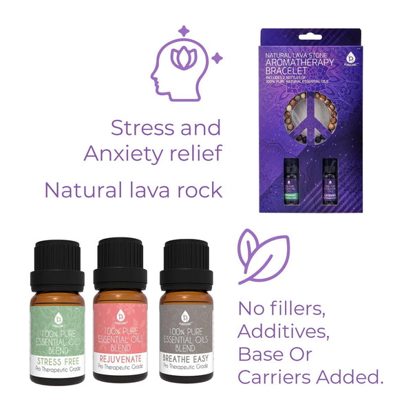 Pursonic Aromatherapy Bliss Bundle: Lava Stone Bracelet + Pure Essential Oils. - Gifts for You 'n Me