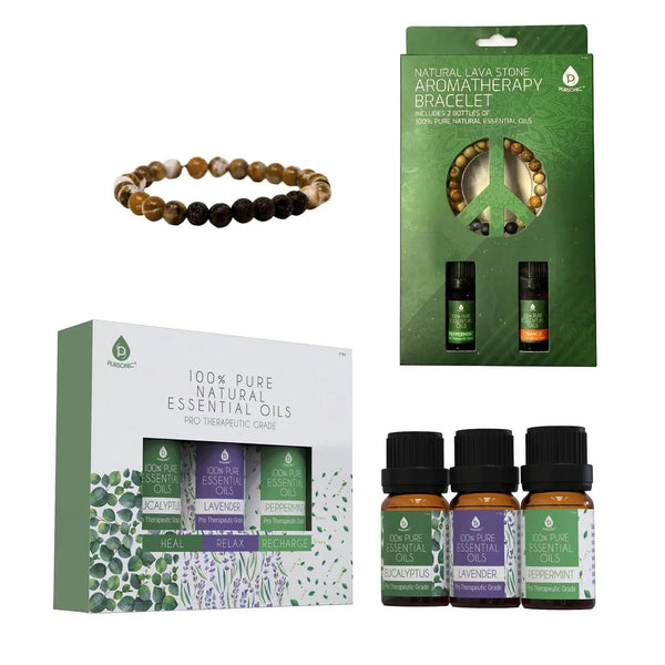 Pursonic Aromatherapy Bliss Set: Lava Stone Bracelet with 100% Pure Essential Oils - Gifts for You 'n Me