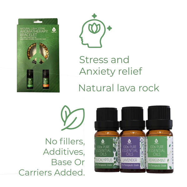 Pursonic Aromatherapy Bliss Set: Lava Stone Bracelet with 100% Pure Essential Oils - Gifts for You 'n Me