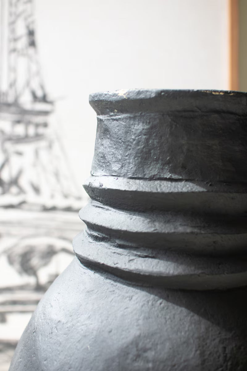 SET OF TWO PAPER MACHE BLACK TALL OVAL URNS