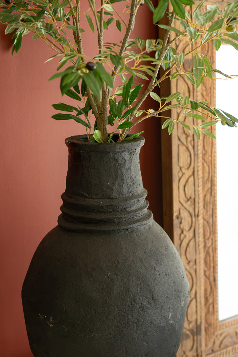 SET OF TWO PAPER MACHE BLACK TALL OVAL URNS