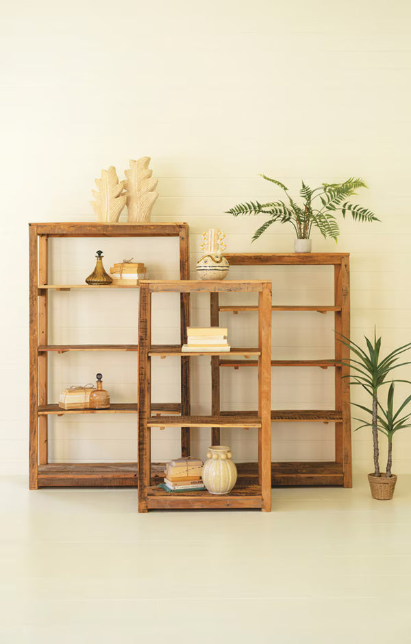 SET OF THREE RECYCLED WOOD SHELVING UNITS