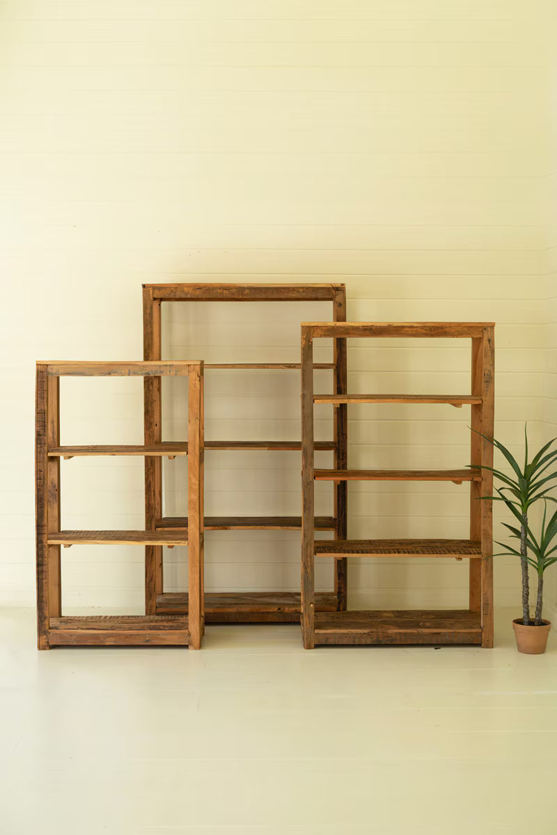 SET OF THREE RECYCLED WOOD SHELVING UNITS