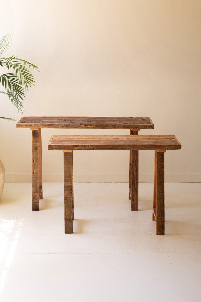 SET OF TWO RECYCLED WOODEN CONSOLES