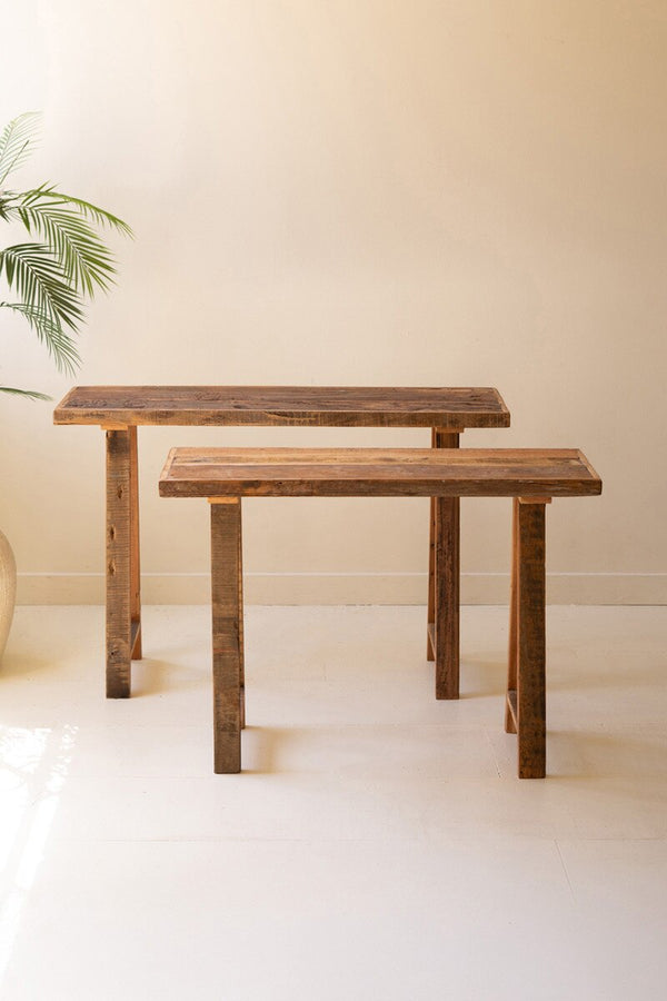 SET OF TWO RECYCLED WOODEN CONSOLES