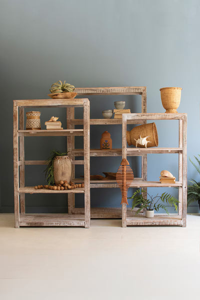 SET OF THREE RECYCLED WOOD SHELVING UNITS  - WHITE WASH