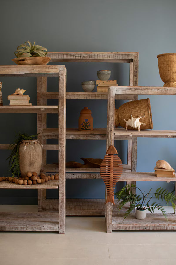 SET OF THREE RECYCLED WOOD SHELVING UNITS  - WHITE WASH