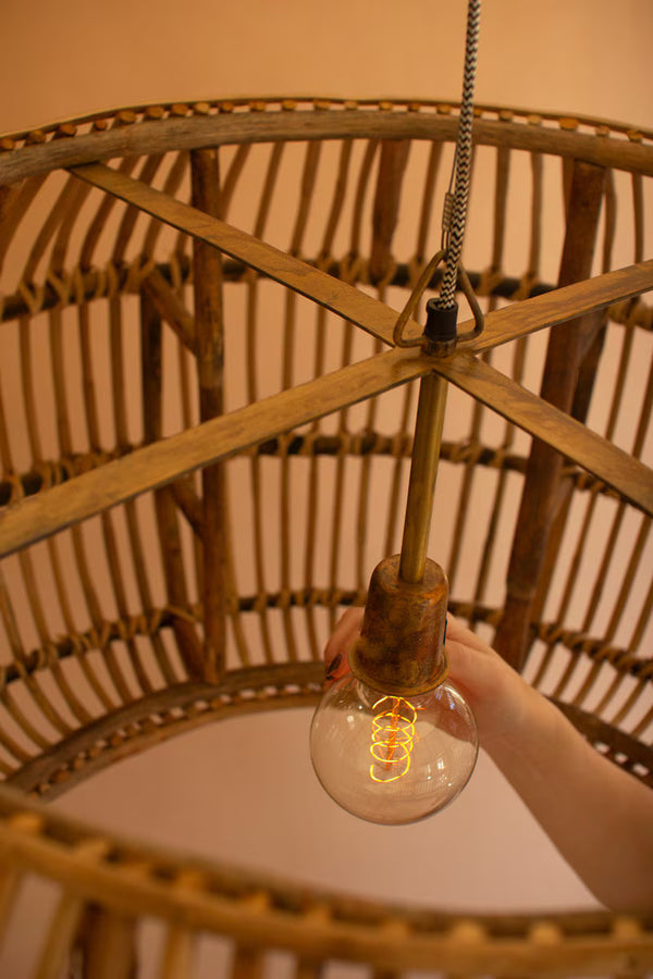 Large Round Bamboo Pendant Light, Natural Distressed