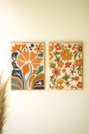 SET OF TWO WOOD FRAMED HAND HOOKED WALL ART - FLORALS
