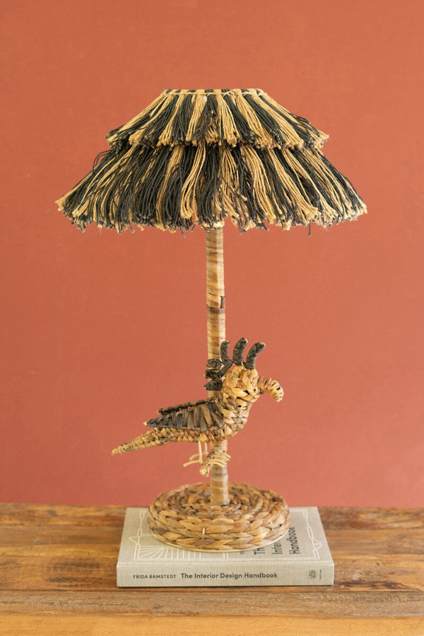 Table Lamp with Seagrass Bird Base and Jute Shade