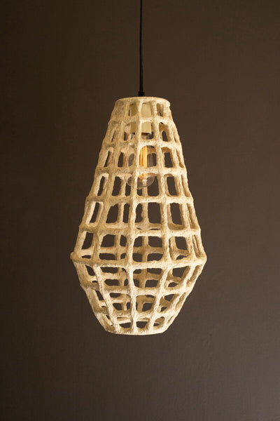 TALL PAPER MACHE GRID PENDANT LIGHT - Set of 2