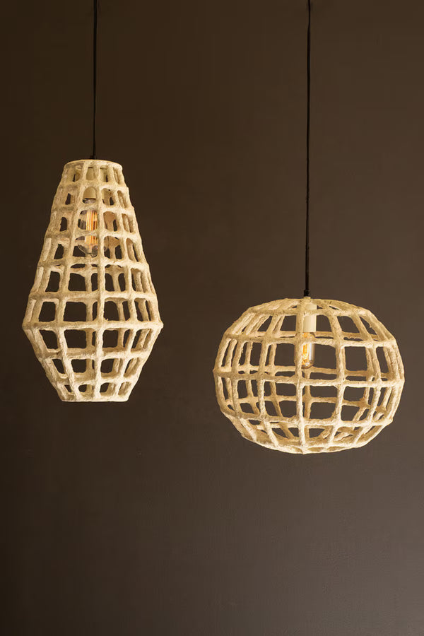 Set of 2 - SHORT PAPER MACHE GRID PENDANT LIGHT