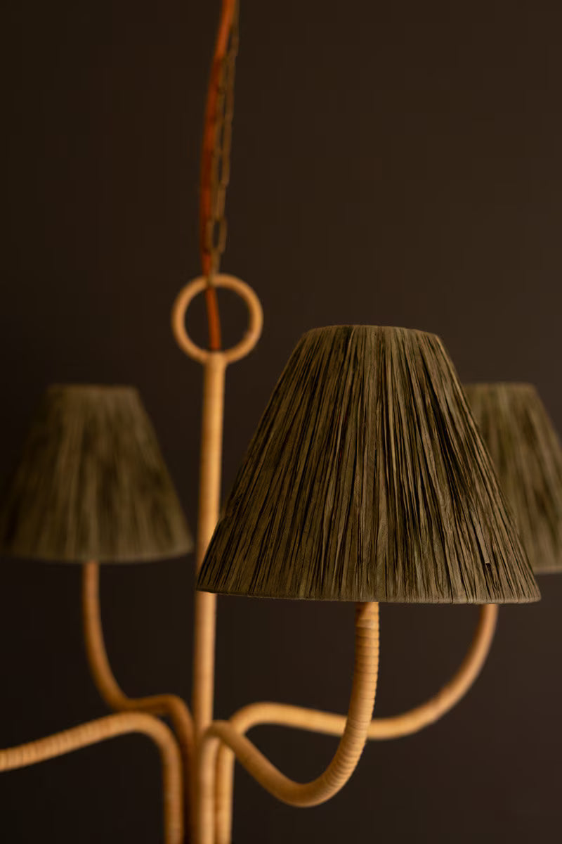 RATTAN-WRAPPED CHANDELIER WITH RAFFIA SHADE