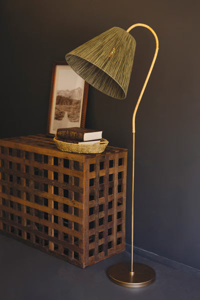 RATTAN - WRAPPED FLOOR LAMP WITH RAFFIA SHADE
