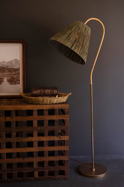 RATTAN - WRAPPED FLOOR LAMP WITH RAFFIA SHADE