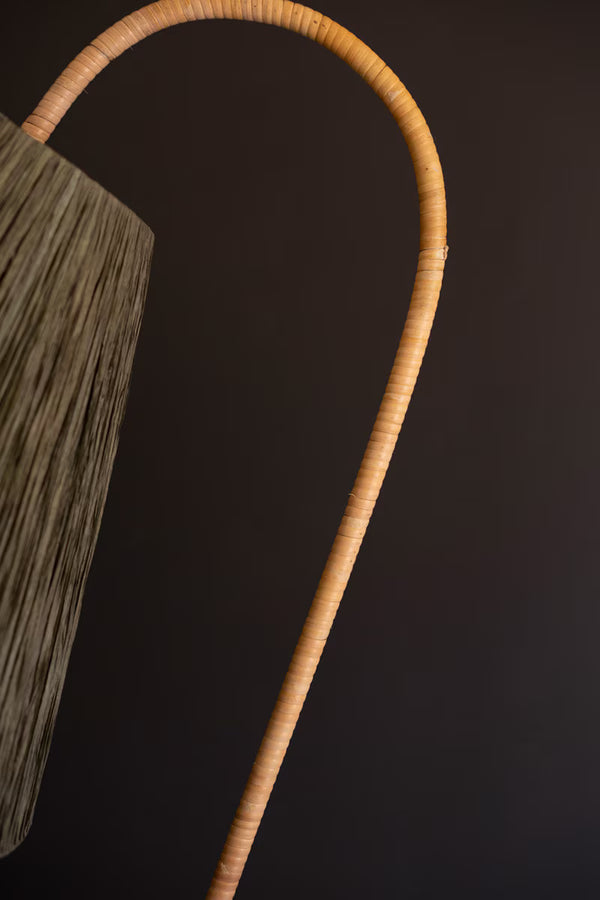 RATTAN - WRAPPED FLOOR LAMP WITH RAFFIA SHADE