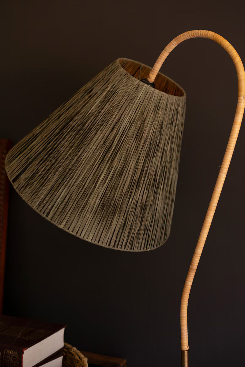 RATTAN - WRAPPED FLOOR LAMP WITH RAFFIA SHADE