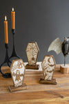 SET OF THREE CARVED WOODEN HALLOWEEN COFFIN SCENES