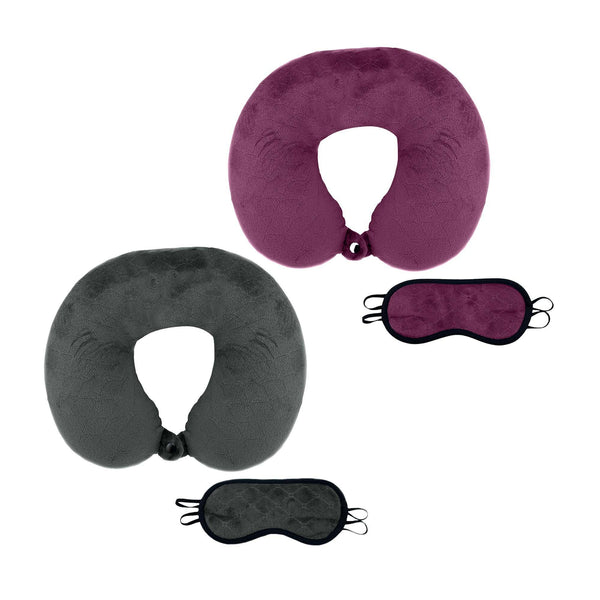 2 Memory Foam Travel Pillows with Sleep Masks – Ultimate Comfort for Couples on the Go - Gifts for You 'n Me