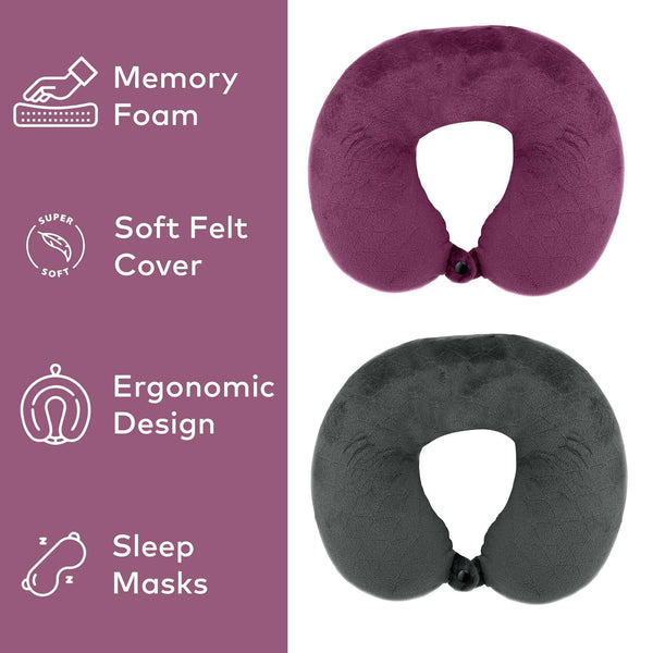 2 Memory Foam Travel Pillows with Sleep Masks – Ultimate Comfort for Couples on the Go - Gifts for You 'n Me