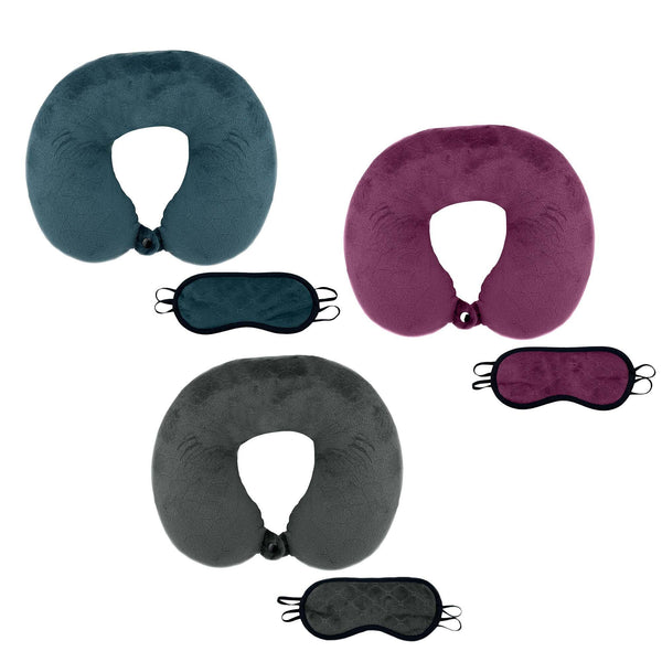 3 Memory Foam Travel Pillows with Sleep Masks by Pursonic - Gifts for You 'n Me