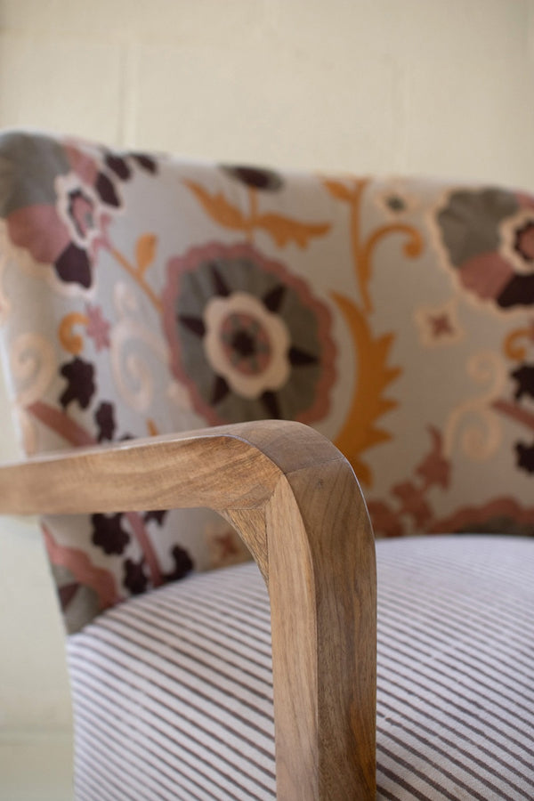 Upholstered Arm Chair with Embroidered Back
