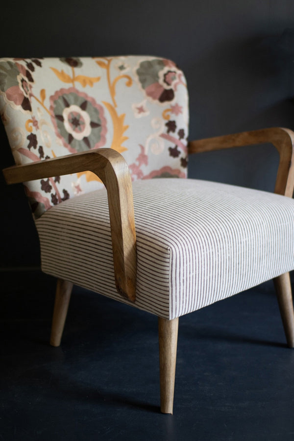 Upholstered Arm Chair with Embroidered Back