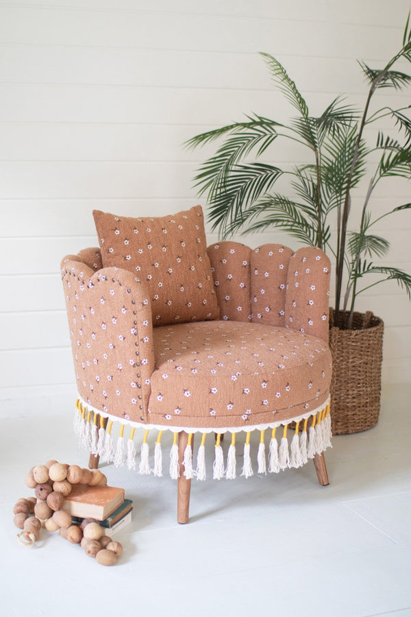 Upholstered Circle Chair with Tassels