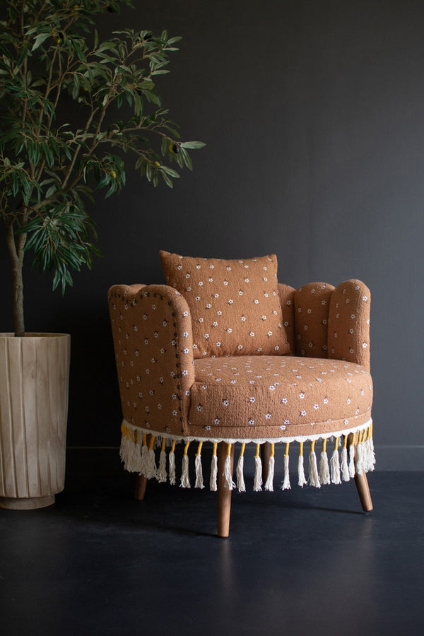 Upholstered Circle Chair with Tassels