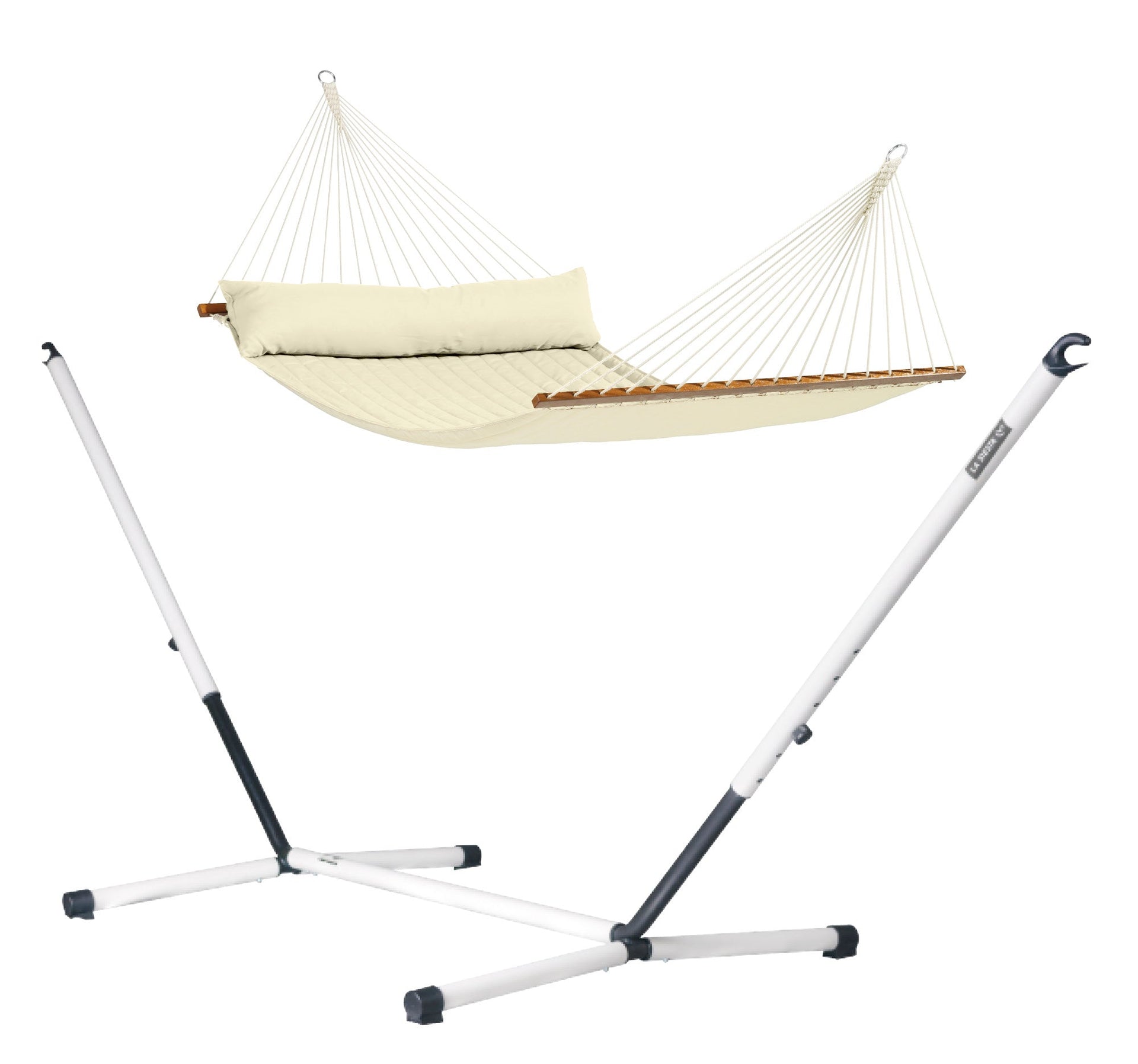 Nautico Cool Grey Outdoor R Padded Vanilla - Padded Kingsize Spreader Bar Hammock with Powder Coated Steel Stand