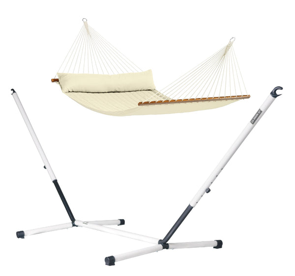 Nautico Cool Grey Outdoor R Padded Vanilla - Padded Kingsize Spreader Bar Hammock with Powder Coated Steel Stand