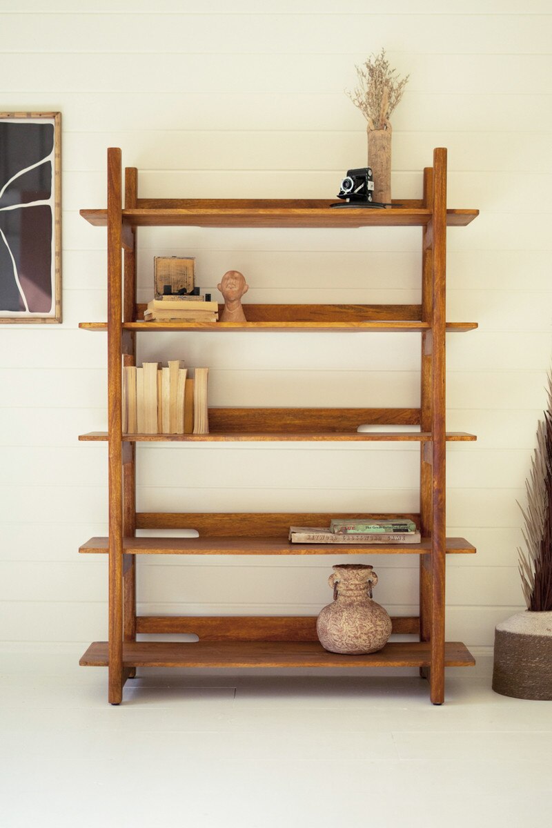 MANGO WOOD BOOKSHELF WITH TEAK FINISH