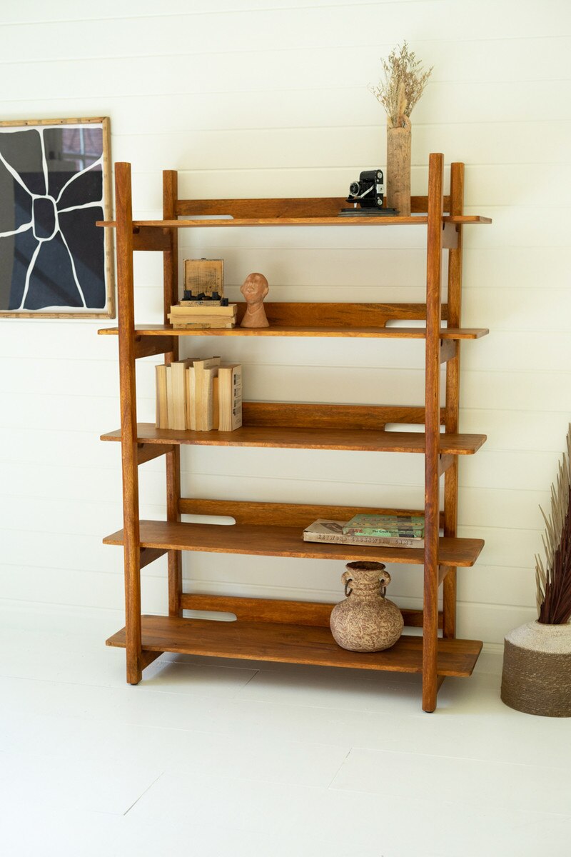 MANGO WOOD BOOKSHELF WITH TEAK FINISH