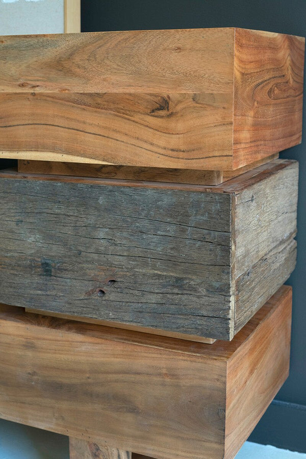 RECYCLED AND ACACIA WOOD CONSOLE TABLE WITH TWO DRAWERS